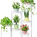 iDavosic.ly Plant Stand Indoor Outdoor, 6 Tier Corner Metal Flower Display Holder Shelf, Easy Assembly Folding Tall Orchid Rack for Patio Balcony Porch Garden Living Room House, White