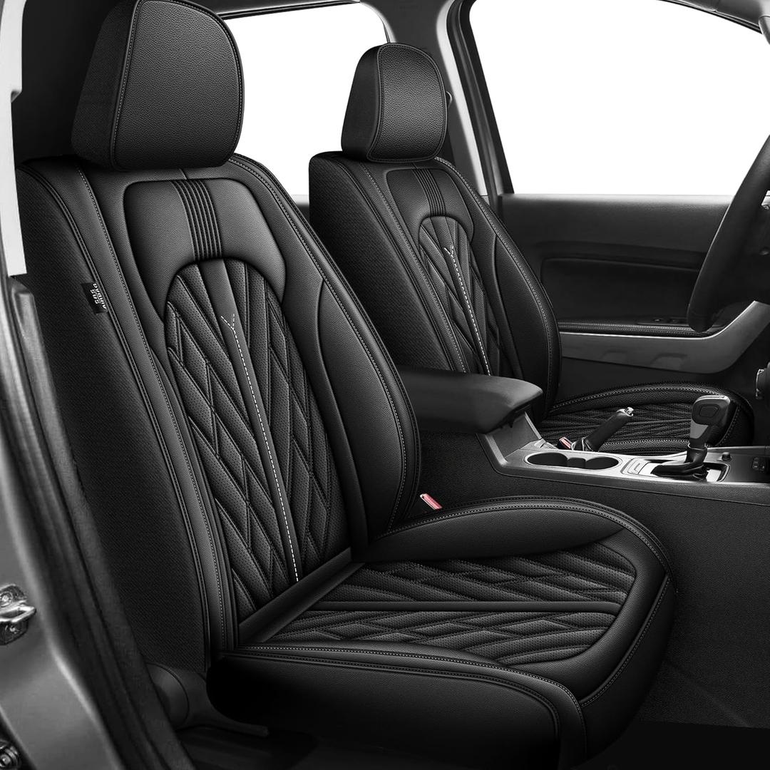 AOMSAZTO Ford Ranger Seat Covers:Front Row Seats Fit 2019 2020 2021 2022 2023 2024 2025 Ford Ranger Breathable Waterproof Leather Seat Protector(2 Seats, Black) 