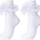 Dicry Women Big Ruffle Socks Double Lace Turn Cuff (Size 9-11, 1 Pair)