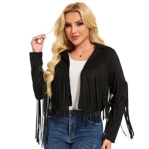 ATAMET 70s Women's Fringe Jackets Faux Suede Leather 60s Party Clothes, Halloween 2025 Fashion Tassel Motorcycle Coats (US, Alpha, X-Large, Regular, Regular, Cowgirl Black)
