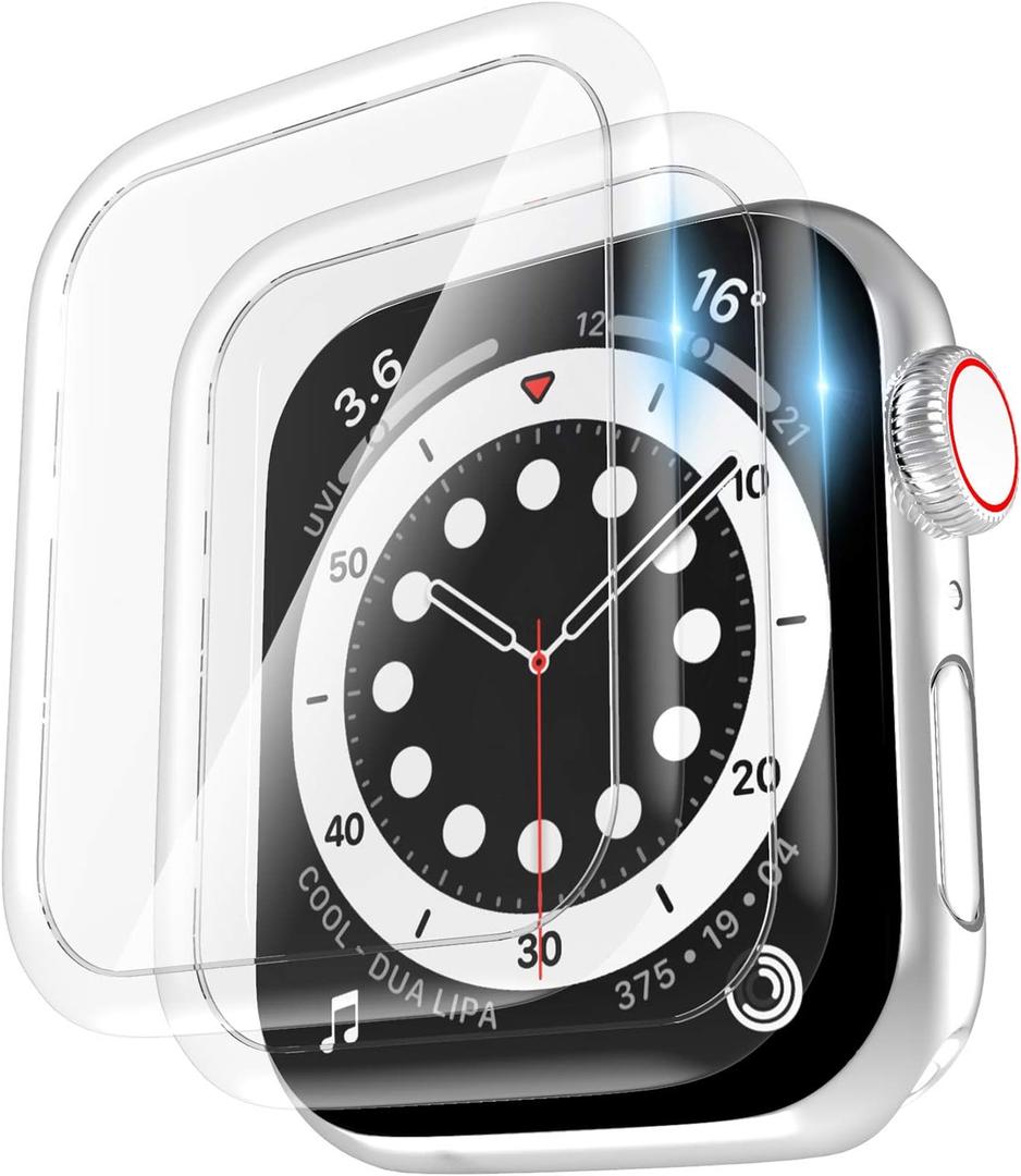 [2 Pack] Tempered Glass Screen Protector 40mm Compatible for Apple Watch Series 6/5/4/ SE 3, EWUONU Full Coverage Waterproof 3D Curved Edge Anti-Scratch Bubble Free HD Clear Screen Film for iWatch Accessories(40mm)