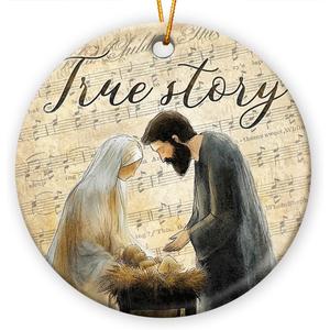 2 x Music Sheet Nativity Ornament 2025, Catholic Religious Gifts for Women Men, True Story Ceramic Ornament for Christmas Decor, Jesus Bible Gifts for Faith Friends, Church Members, Family