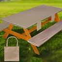Picnic Table Cover with Bench Covers Vinyl Elastic Edges Fitted Rectangle Seat Tables Waterproof 3-Piece 72X30in Set Outdoor Rectangular Folding Backing Tablecloth for Camping 
