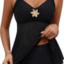 BMJL Women's Mesh Tankini Set with Ruched Bust Flowy Elegant Tummy Control Swimsuit Supportive Two Piece Bathing Suit (Black). XL Size
