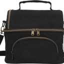 Waxed Canvas Lunch Cooler Bag for Men, Insulated Lunch Box with Two Compartment, Small Soft Cooler Lunch Bags with 2 Ice-Packs, 10.5L Leakproof Lunchbox for Work, Camping, Beach and Road Trips (Black)