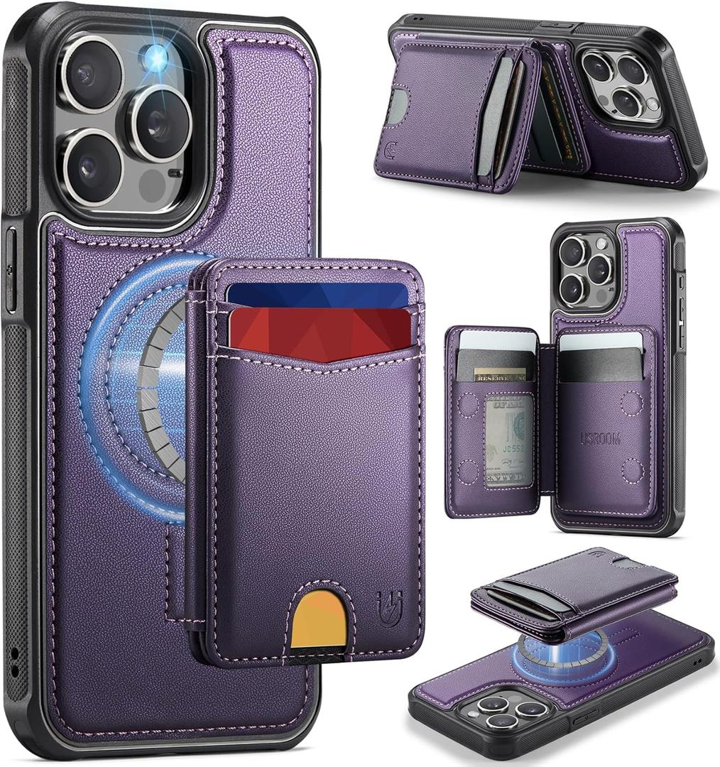 for iPhone 15 Pro Max Wallet Case Compatible with Magsafe, Magnetic RFID Blocking Card Holder Kickstand 2 in 1 Detachable Case for iPhone 15 Pro Max 6.7", Purple