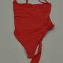 SUUKSESS Women Sexy Square Neck Thong Bodysuit Backless Cami Bodysuit Top (01 Red)