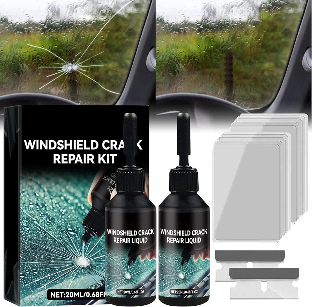 Upgrade Windshield Crack Repair Kit, Glass Repair Liquid for Cracks,Windshield Repair Kit for Chips and Cracks,Car Windshield Crack Gone Glass Repair Kit Nano Glass Repair Kit,Glass Repair Tool(2 Set)