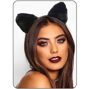 Catery Black Cat Ears Headband Halloween Fuzzy Cat Ears Headbands for Women