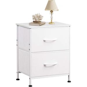 WLIVE White Night Stand, Small Dresser with 2 Drawers & Wooden Top, Nightstand with Fabric Bins, Bedside Table End Table for Bedroom, Closet, Entryway, College Dorm, White (11.8"D x 15.7"W x 20.9"H)