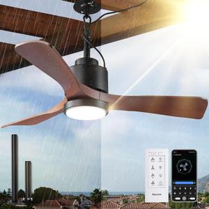 42" Outdoor Ceiling Fan with Light & Remote - IP65 Waterproof Plug in Hanging Fan, 6-Speed Reversible DC Motor, 1850LM Dimmable LED for Patio, Porch, Gazebo, Pergola (Matte Black)