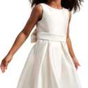 Satin Flower Girl Dress Sleeveless Girls Party Dresses for Wedding Pageant First Communion Gown with Bowknot (White)