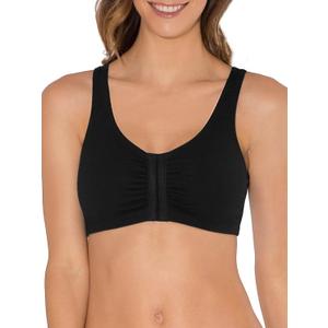 Fruit of the Loom Women's Front Close Sports Bra - Cotton Blend, Easy Fit & Built-Up Support (36, Black)
