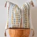 AmHoo Chenille Striped Textured Boho Throw Pillow Covers Aesthetic with Tassels Woven Decorative Pillow Case for Couch Bed Sofa Bedroom Modern Funky 18 x 18-Inch Grey