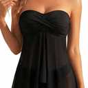 Tempt Me Womens Two Piece Bathing Suits Halter Bandeau Tankini Top Flyaway Swimsuit with Bottoms Tummy Control Swimwear (Large, Black)