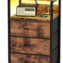 Fixwal Night Stand with Charging Station, LED Nightstand with Fabric Drawers, End Table with PU Finish, Bed Side Table, Rustic Brown (27.6"H (3 drawers))