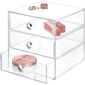 iDesign 3-Drawer Stackable Makeup Organizer - Clear Plastic Drawers for Bathroom, Vanity, or Desk