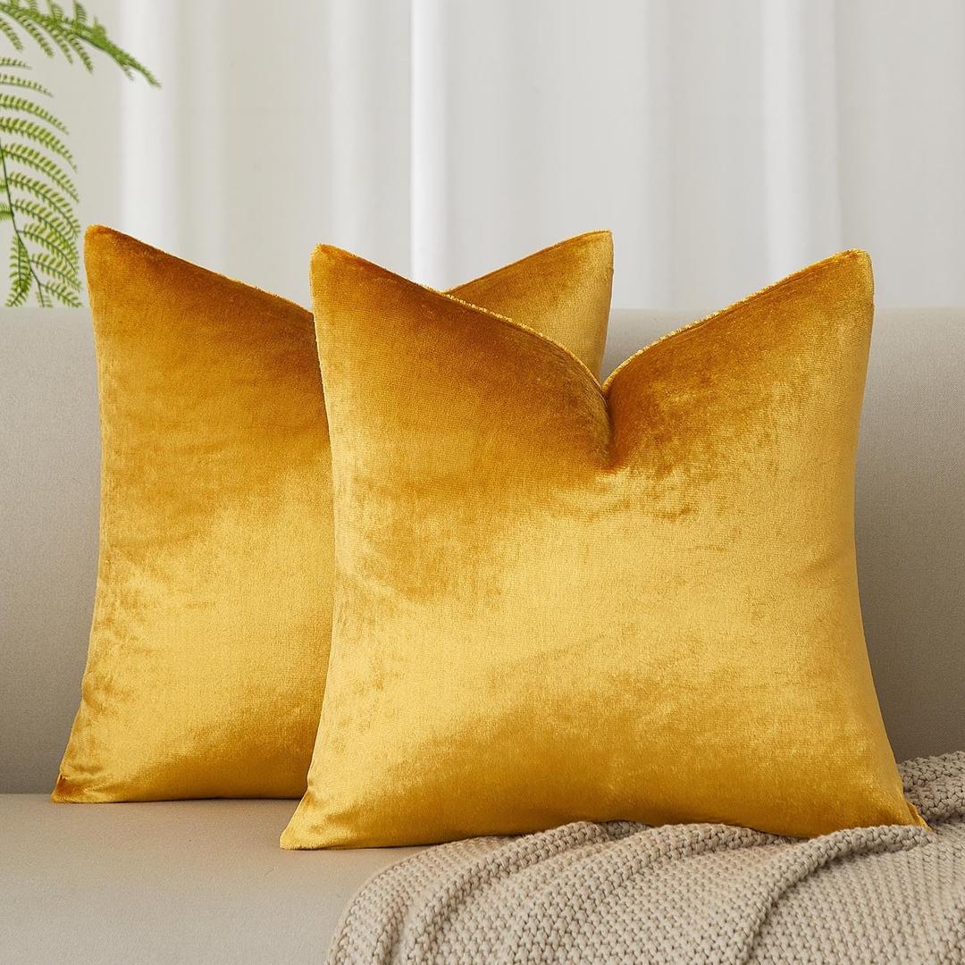 JUSPURBET Pillow Covers 26x26 Set of 2 Decorative Throw Pillow Covers Case for Couch Sofa Bed Soft Velvet Cushion Covers with Hidden Zipper for Home Decor Living Room,Golden