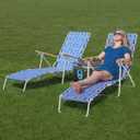 Camp & GO 4-Position Folding Web Lawn Chair Outdoor Lounger, Blue/White