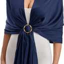 Satin Shawl Wraps for Women with Free Buckle Evening Dresses Wedding Bridal Party Silky Shawl Scarf Formal Cover Up, Navy Blue