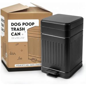 Small Dog Poop Trash Can Outside, 1.3 Gal Stainless Steel Dog Waste Trash Can, Waterproof Small Poop Bucket Outdoor with Lid, Poop Pail for Dogs, Dog Poop Bin Outdoor with Odor Control (Black)