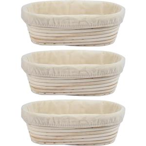 3Pcs Banneton Bread Proofing Basket, 10 inch Oval Banneton Basket,Sourdough Proofing Basket,Bread Bowl Handmade Rattan Baskets and Liners for Professional & Home Sourdough Bread Baking
