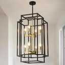 32" H Gold Foyer Chandelier, 8-Light Lantern Tiered Pendant Light Fixture, Large Chandeliers for High Ceilings, Industrial Farmhouse Hanging Chandelier for Entryway Dining Room