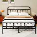 Zunatu Queen Size Metal Platform Bed Frame/Victorian Style Headboard and Footboard/Steel Slat Support/Easy Assembly/No Box Spring Needed/Underbed Storage/Noise Free/Black