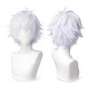 Cool Halloween Light Purple Cosplay Wig, 2 Hair Caps + Short Wig, Short Silver Synthetic False Hair with Bangs, Perfect for Parties and Cosplay Events for Both Men and Teen Boys