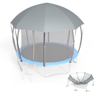 16FT Dome Trampolines Canopy Cover, Heavy Duty 600D Oxford Cloth, Grey Curved Roof Design Prevents Water Pooling（Only Cover (16Ft)