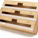 Rae Dunn Bamboo Bag Organizer for Kitchen Drawer - Durable Wood Organizer for Kitchen Storage - Holds Gallon, Quart, Snack, Sandwich Size Baggies, Plastic Wrap and Foil