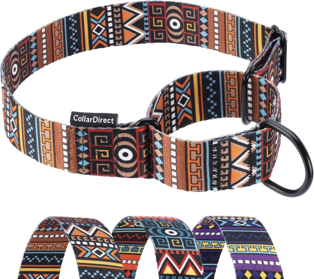 CollarDirect Martingale Collars for Dogs Heavy Duty Tribal Pattern Adjustable Soft Safety Training Nylon Wide Pet Collar Medium Large (Aztec Brown, XL, Neck Size 19"-24")
