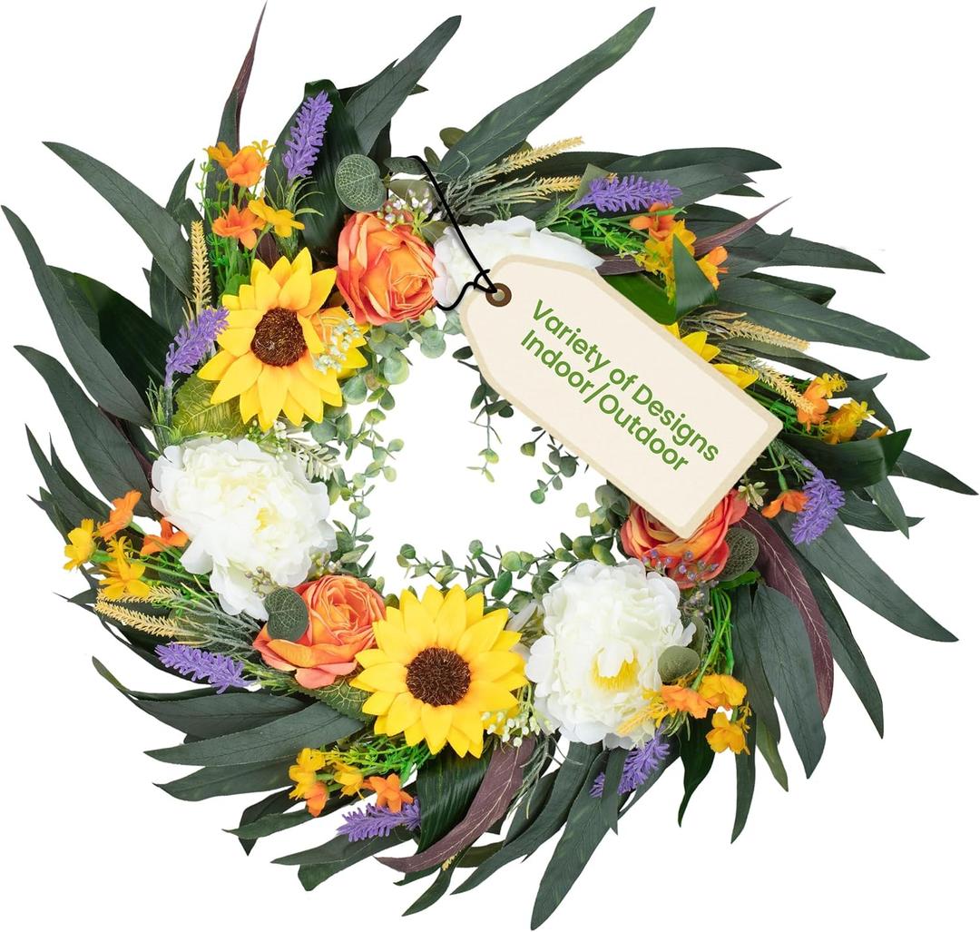 Artificial Peony Rose Front Door Wreath - 22 Inch Indoor & Outdoor Wreaths for Front Door, Faux Floral Outdoor Wreath for Home, Farmhouse, Spring, Summer, Fall, All Seasons