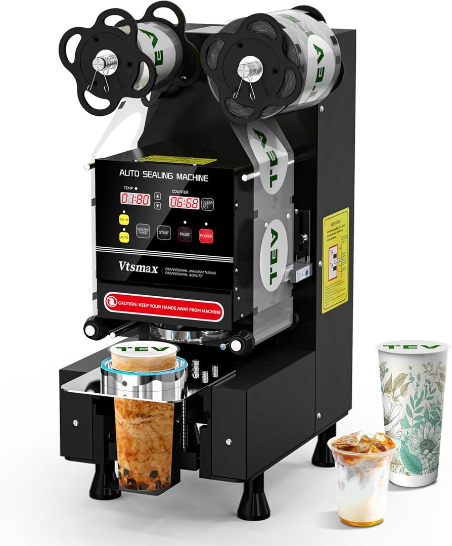 Automatic Cup Sealing Machine 90/95mm, 500-700 Cups/H Electric Cup Sealer with Counting LCD Panel for Bubble Tea, Milk, Juice, Coffee and Boba Shop etc. (Black)