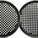 Bakken- Swiss Non-Stick Pizza Pan with Holes - 13-Inch Perforated Pizza Crisper Carbon Steel Pizza Pan - 2 Round Pizza Trays - PFOA PFOS and PTFE Free (Black)