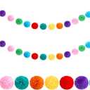 Boao 2 Pcs 78 Inch Colorful Pom Pom Garland Large 3 Inch Yarn Ball Garland 32 Rainbow Balls Birthday Hanging for Christmas Classroom Boho Decor Wedding Thanksgiving Party Decorations(Rainbow Color)