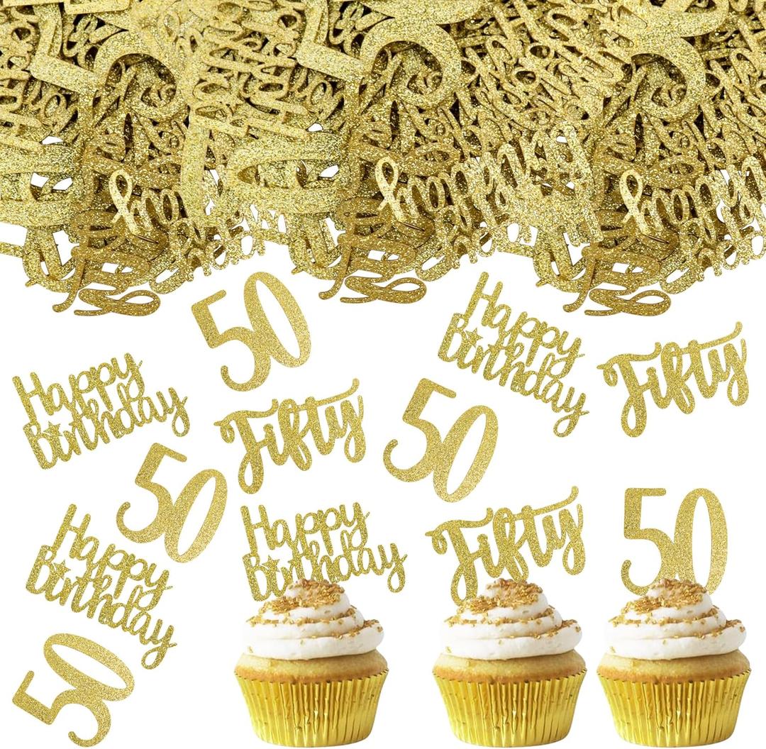 30 Pcs Happy Birthday Cupcake Toppers Glitter Fifty Happy 50th Birthday 30 Pcs Confetti Table Scatter Confetti Decorations for Birthday Party Baby Shower DIY Arts and Crafting GoldenTwo-Sided (Golden9)