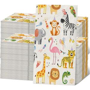 200 Pcs Forest Animals Napkins Safari Animal Napkin Woodland Birthday Guest Hand Towels Paper Decorative Jungle Luncheon Paper Towels for Guest Paper Napkin for Baby Shower Party Decorations