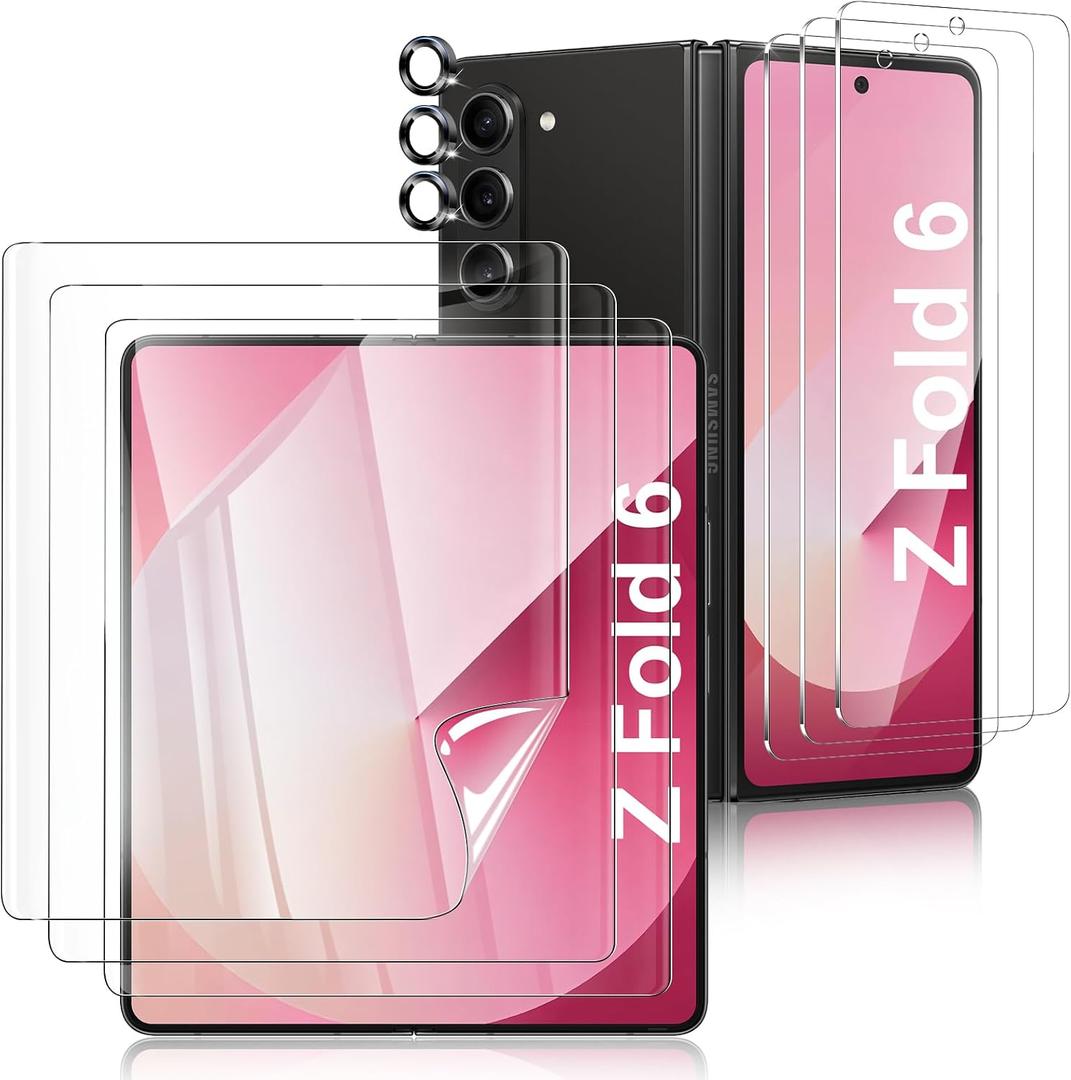 Fotbor [3+3+3 Pack All-in-One Screen Protector Set for Samsung Galaxy Z Fold 6 - Flexible Inner Screen Film, Tempered Glass Back Screen Protector & 1 Set of Camera Lens Protector