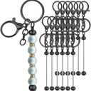 12Pcs Metal Beaded Keychains for Beads Beadable Keychain Bars Blanks Bead Keychain Bar for DIY Crafts Gift (Black)