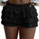 Women's Y2k Ruffle Shorts Frilly Micro Short Texture Puffy Mini Shorts Low Rise Bloomers Party Club Boyshorts (Black)
