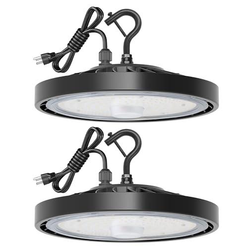 Eilpass LED Shop Lights 100W 16,000LM 5000K Super Bright High Bay Shop Lights with US Cable Plug in for Garage Workshop Warehouse Factory Barn (100W 2Pack)