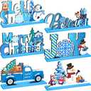 Thyle 6 Pcs Christmas Table Decorations Joy Sign Snowman Let It Snow Christmas Centerpiece, Snow Party Decoration Winter Wooden Ornament for Holiday New Years Table Mantel Decor