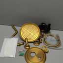 Homekicen Brushed-Gold Shower Faucets-Sets Complete: Antique Rain Shower System in Wall, 9 inch Rainfall Head and Handheld Spray, Pressure Balance Brass Valve with Trim Kit