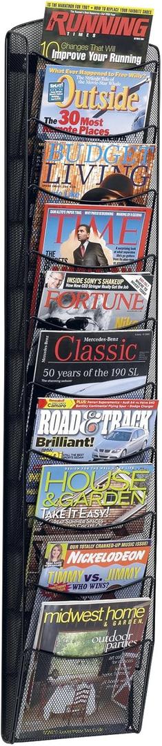 Safco Onyx Mesh Magazine Holder, Display Rack with 10 Pockets, Brochure Organizer, Commercial-Grade Steel Construction, Black