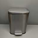 Amazon Basics Smudge Resistant Small Rectangular Trash Can With Soft-Close Foot Pedal, Brushed Stainless Steel, 12 Liter/3.1 Gallon, Satin Nickel Finish, 11.3"L x 9.9"W x 15.1"H