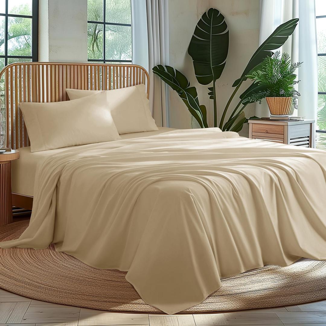 100% Egyptian Cotton King Size Sheets Set - Luxury 1000 High Thread Count Egyptian Cotton Bed Sheets 4 PC, Breathable & Cooling Sheets, 16" Deep Pocket(King,Beige)