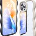 2 Pack Mirror Case for iPhone 16 Pro Max, with Curly Wave Frame Phone Cover Shockproof Protective Cover for iPhone 16 Pro Max Women Girl Makeup, Black, White