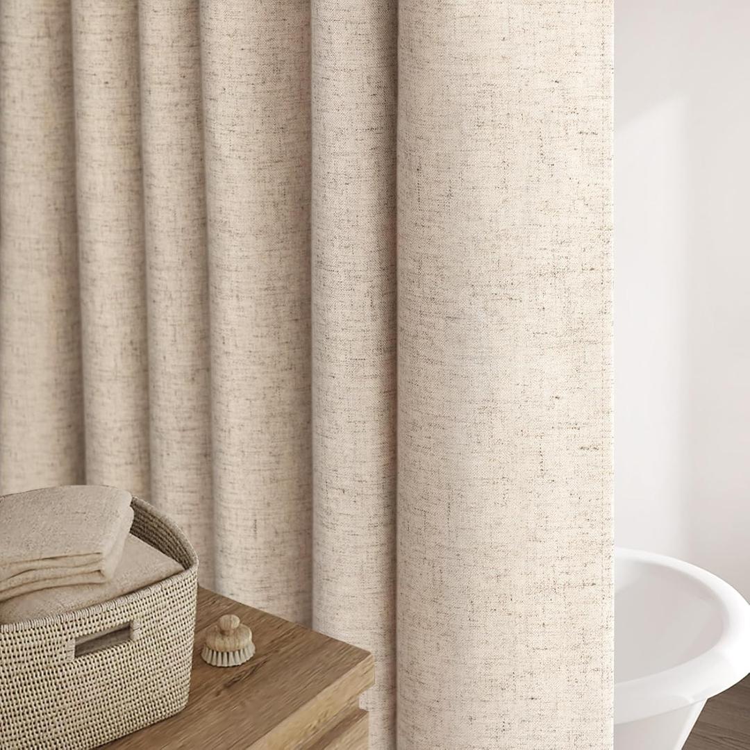 Awellife Tan Linen Style Shower Curtain Set with 12 Durable Hooks - Taupe Fabric Textured Heavy Cloth Neutral Shower Curtains for Bathroom 36 x 72 Inch