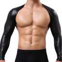 SEAUR Men's Shiny Metallic Sleeveless Half Tank Top Sexy Sparkly Arm Sleeves Shrug Muscle Workout Sports Tops Clubwear (S, Black)